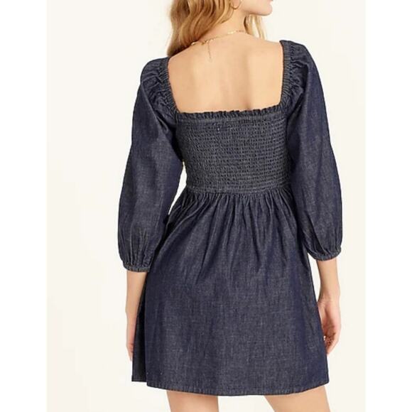 NWT J.Crew Smocked Puff-Sleeve Dress in Chambray Size XXS - Picture 9 of 9